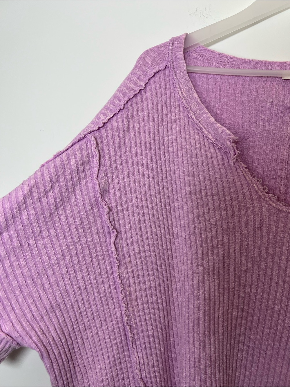 EASEL Ribbed V-Neck Oversized Short Sleeve Top Sunday Comfort Purple Pink - Picture 4 of 12